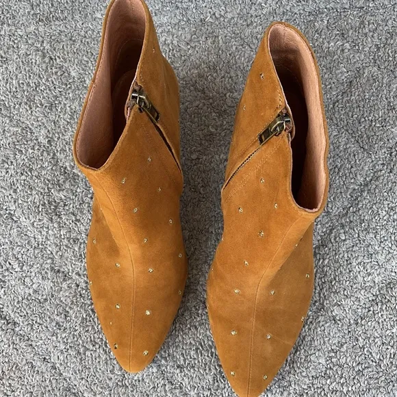 Madewell The Bea Boots in Embroidered Camel Brown Suede size 6