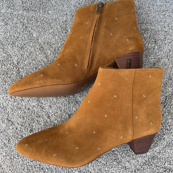 Madewell The Bea Boots in Embroidered Camel Brown Suede size 6