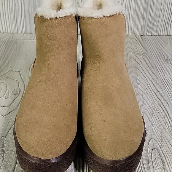 Madewell The Toasty Chelsea Pull On Boots Tan Suede Leather Womens Size 8