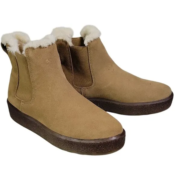 Madewell The Toasty Chelsea Pull On Boots Tan Suede Leather Womens Size 8