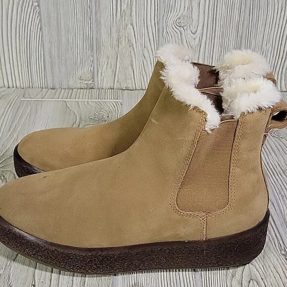 Madewell The Toasty Chelsea Pull On Boots Tan Suede Leather Womens Size 8