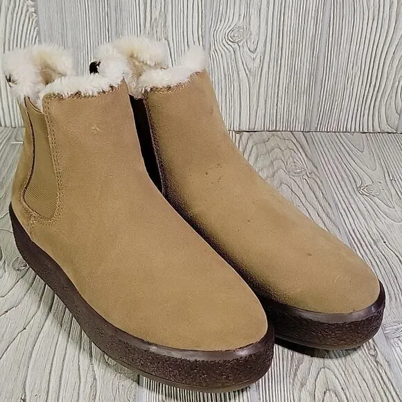 Madewell The Toasty Chelsea Pull On Boots Tan Suede Leather Womens Size 8