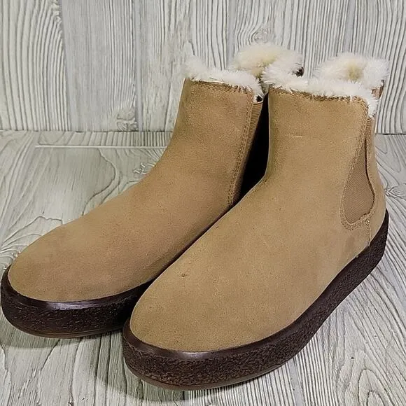 Madewell The Toasty Chelsea Pull On Boots Tan Suede Leather Womens Size 8