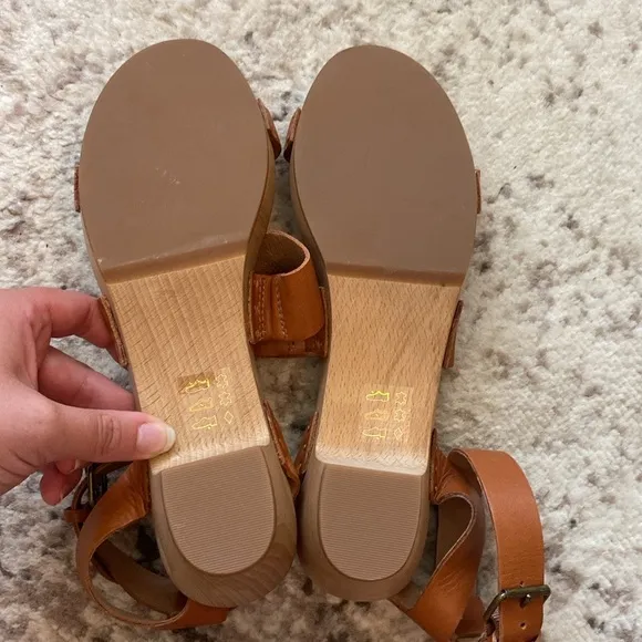 Madewell wooden and leather brown sandal heels size 9.5 New