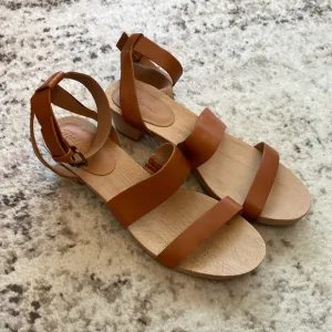 Madewell wooden and leather brown sandal heels size 9.5 New