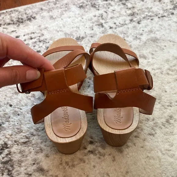 Madewell wooden and leather brown sandal heels size 9.5 New