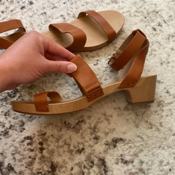Madewell wooden and leather brown sandal heels size 9.5 New
