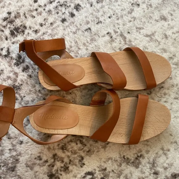 Madewell wooden and leather brown sandal heels size 9.5 New