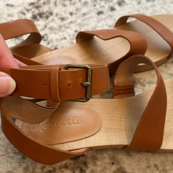 Madewell wooden and leather brown sandal heels size 9.5 New
