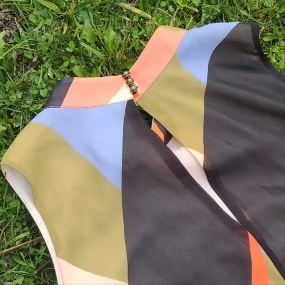 Maeve for Anthropologie High Neck Colorblock, Geometric Swing Dress
