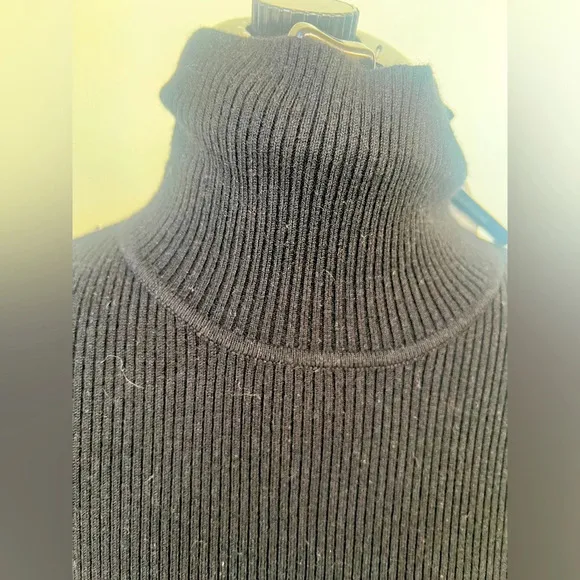 Magaschoni Sz M Black Mock Neck Turtleneck Long Sleeve Mini Sweater Dress NWT
