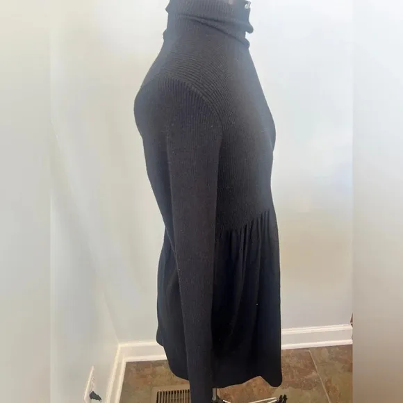 Magaschoni Sz M Black Mock Neck Turtleneck Long Sleeve Mini Sweater Dress NWT