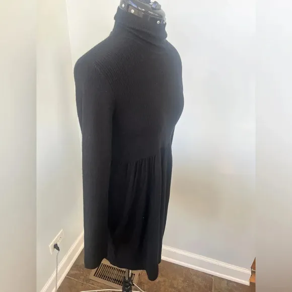 Magaschoni Sz M Black Mock Neck Turtleneck Long Sleeve Mini Sweater Dress NWT