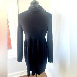 Magaschoni Sz M Black Mock Neck Turtleneck Long Sleeve Mini Sweater Dress NWT