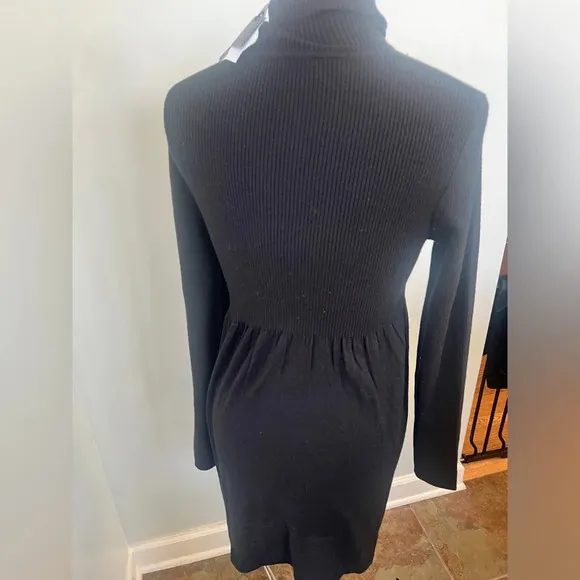 Magaschoni Sz M Black Mock Neck Turtleneck Long Sleeve Mini Sweater Dress NWT