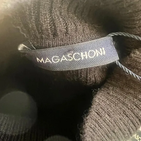 Magaschoni Sz M Black Mock Neck Turtleneck Long Sleeve Mini Sweater Dress NWT