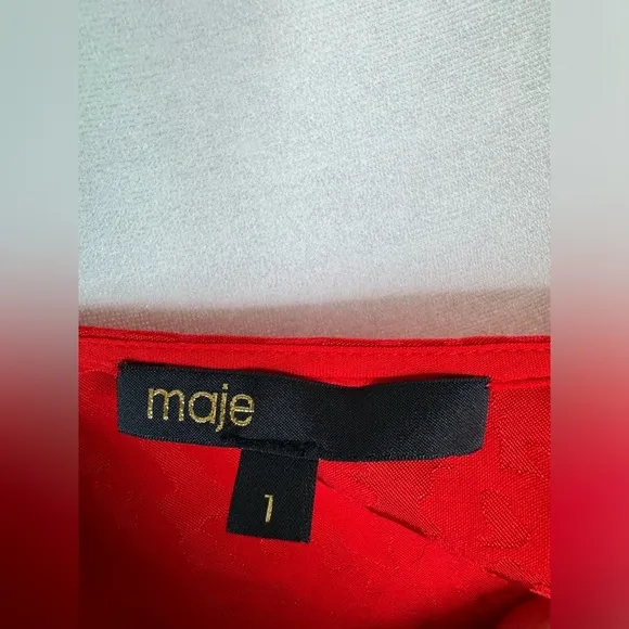 Maje RIMINE JACQUARD LONG SLEEVE A-LINE DRESS IN RED size 1 ( S)