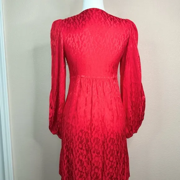 Maje RIMINE JACQUARD LONG SLEEVE A-LINE DRESS IN RED size 1 ( S)