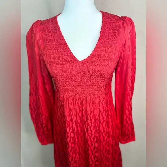 Maje RIMINE JACQUARD LONG SLEEVE A-LINE DRESS IN RED size 1 ( S)