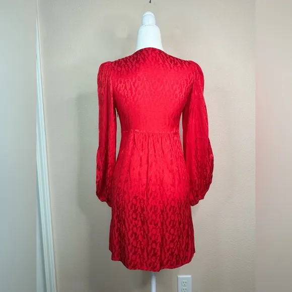 Maje RIMINE JACQUARD LONG SLEEVE A-LINE DRESS IN RED size 1 ( S)