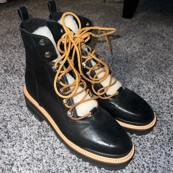 Marc Fisher Izzie genuine shearling lace up boots