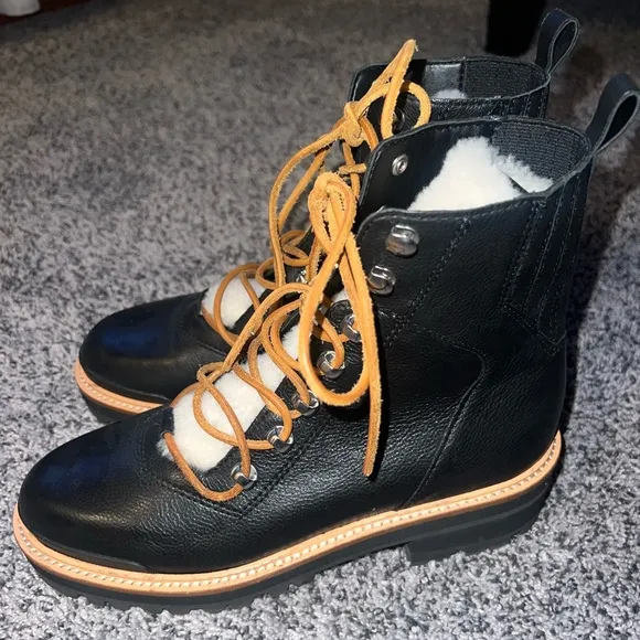 Marc Fisher Izzie genuine shearling lace up boots