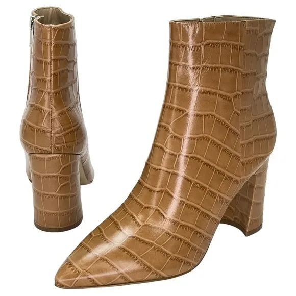 Marc Fisher LTD Womens Ankle Boots 10M Daith Tan Leather Crocodile Print