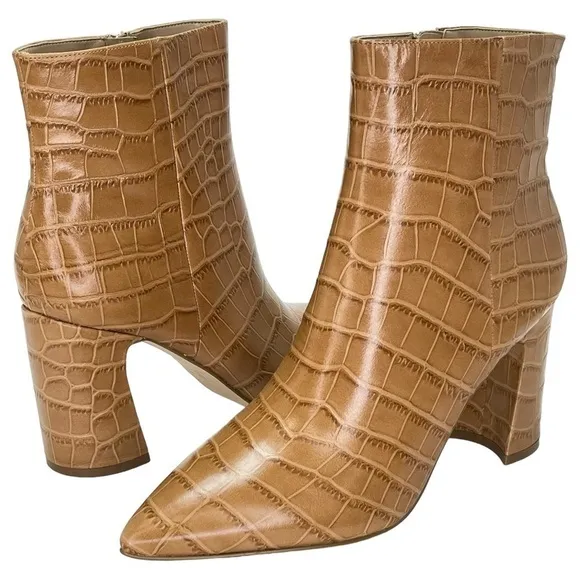 Marc Fisher LTD Womens Ankle Boots 10M Daith Tan Leather Crocodile Print