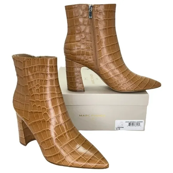 Marc Fisher LTD Womens Ankle Boots 10M Daith Tan Leather Crocodile Print