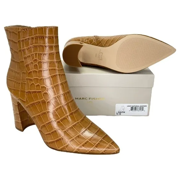 Marc Fisher LTD Womens Ankle Boots 10M Daith Tan Leather Crocodile Print