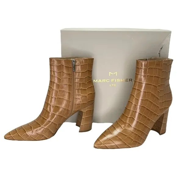 Marc Fisher LTD Womens Ankle Boots 10M Daith Tan Leather Crocodile Print