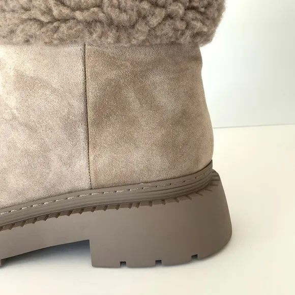 Marc Fisher Vina Light Natural Suede Short Lug Sole Boots Women’s Size 9.5 NWOB