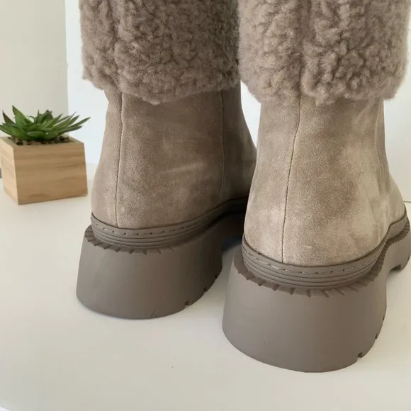 Marc Fisher Vina Light Natural Suede Short Lug Sole Boots Women’s Size 9.5 NWOB