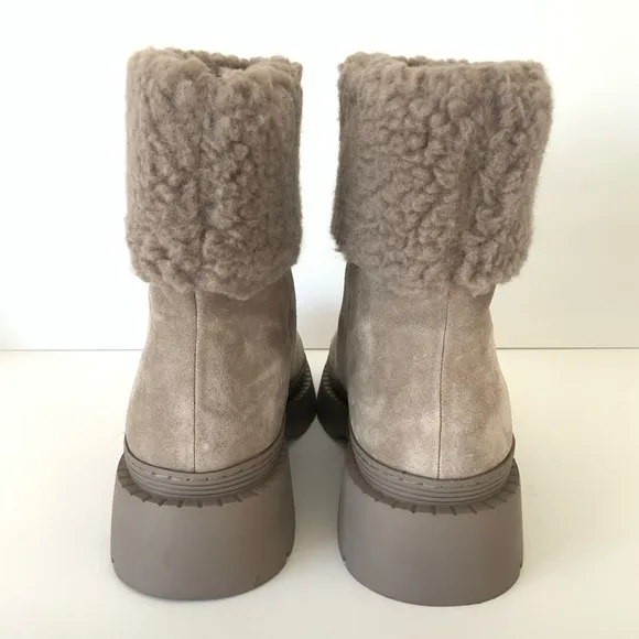 Marc Fisher Vina Light Natural Suede Short Lug Sole Boots Women’s Size 9.5 NWOB