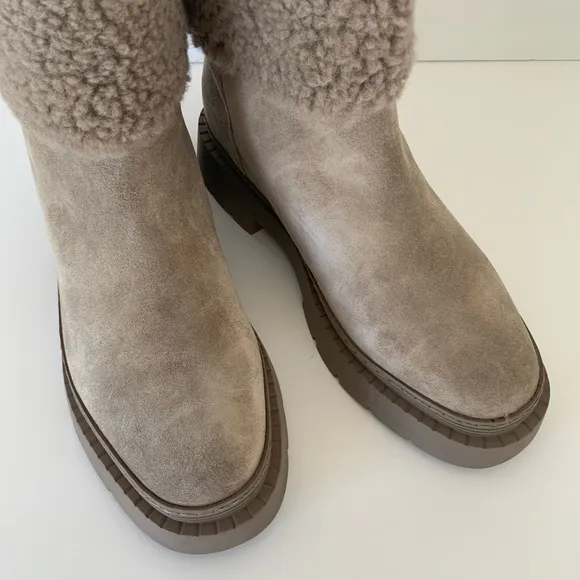 Marc Fisher Vina Light Natural Suede Short Lug Sole Boots Women’s Size 9.5 NWOB