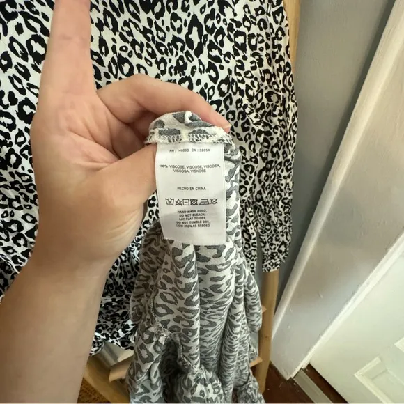 Mare Mare x Anthropologie Black White Cheetah Print Long Sleeve Midi Dress S