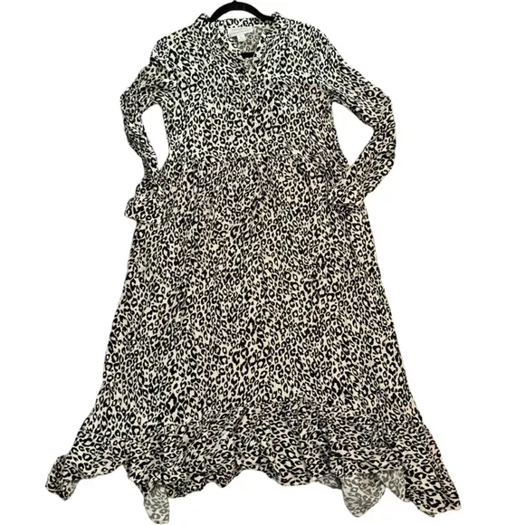 Mare Mare x Anthropologie Black White Cheetah Print Long Sleeve Midi Dress S