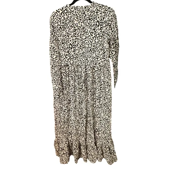 Mare Mare x Anthropologie Black White Cheetah Print Long Sleeve Midi Dress S