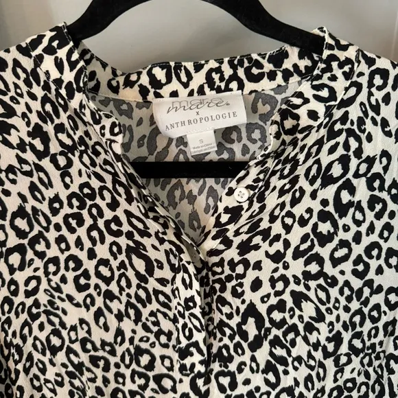 Mare Mare x Anthropologie Black White Cheetah Print Long Sleeve Midi Dress S