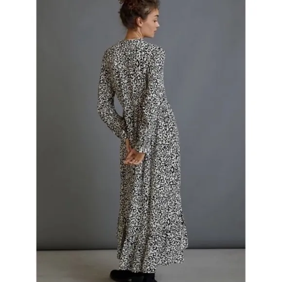Mare Mare x Anthropologie Black White Cheetah Print Long Sleeve Midi Dress S