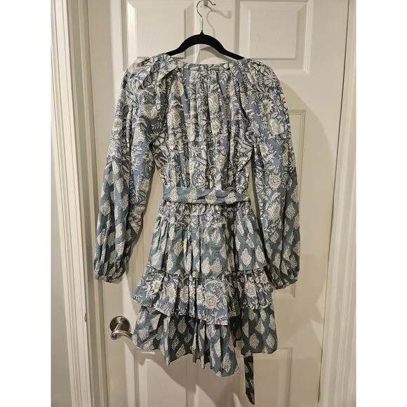 Marea Cotton Cala Azul Grace Ruffle Flounce Long Sleeve Mini Dress Size Medium