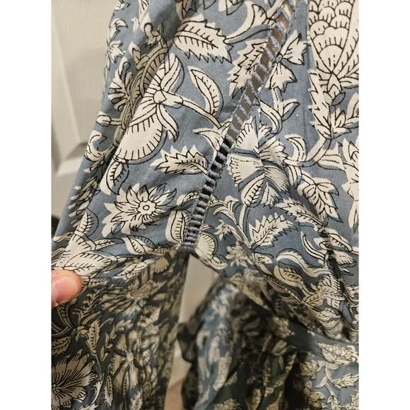 Marea Cotton Cala Azul Grace Ruffle Flounce Long Sleeve Mini Dress Size Medium
