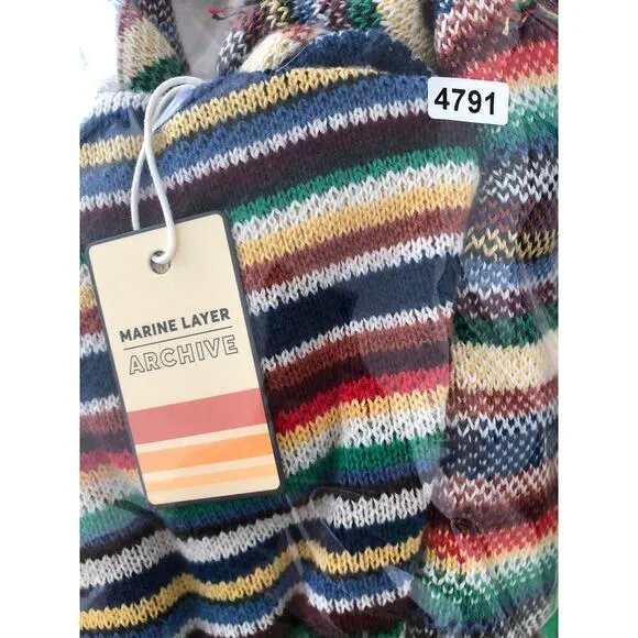 Marine Layer Alamere Cardigan Long Fringe Belted Sweater Multi Stripe NWT Medium