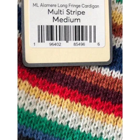 Marine Layer Alamere Cardigan Long Fringe Belted Sweater Multi Stripe NWT Medium