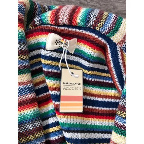 Marine Layer Alamere Cardigan Long Fringe Belted Sweater Multi Stripe NWT Medium