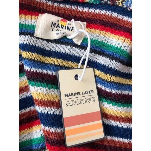 Marine Layer Alamere Cardigan Long Fringe Belted Sweater Multi Stripe NWT Medium