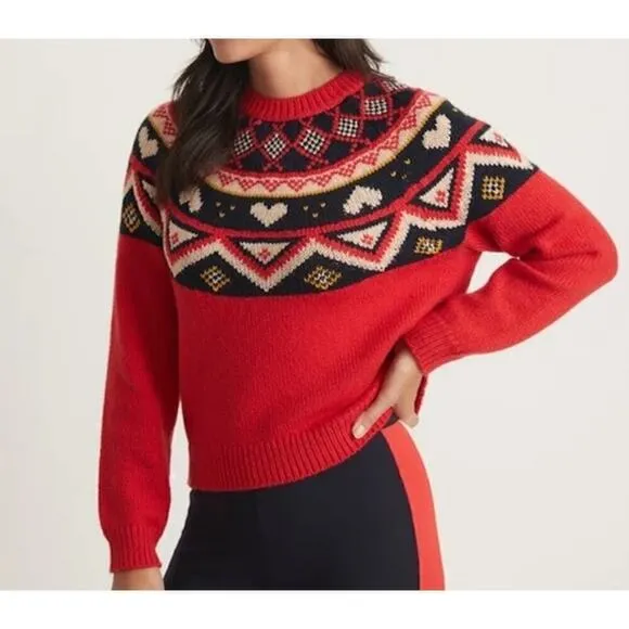 Marine Layer Archive Alpine Sweater Fair Isle Wool Pullover Red Rainbow NWT S