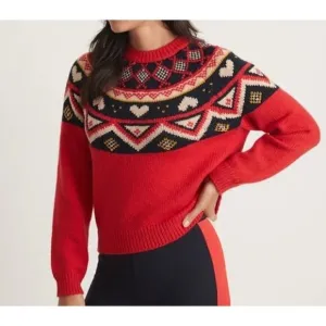 Marine Layer Archive Alpine Sweater Fair Isle Wool Pullover Red Rainbow NWT S