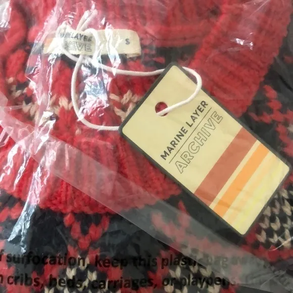 Marine Layer Archive Alpine Sweater Fair Isle Wool Pullover Red Rainbow NWT S