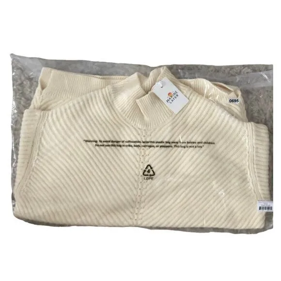 Marine Layer Skylar Sweater Knit Chevron Mock Turtleneck Pullover Ivory NWT L